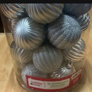 Holiday Time Silver Shatterproof Ornaments 2 containers brand new